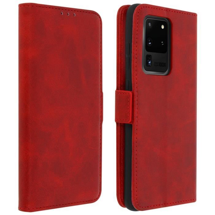 Housse Samsung Galaxy S20 Ultra Étui Folio Porte-cartes Fonction Support rouge Rouge