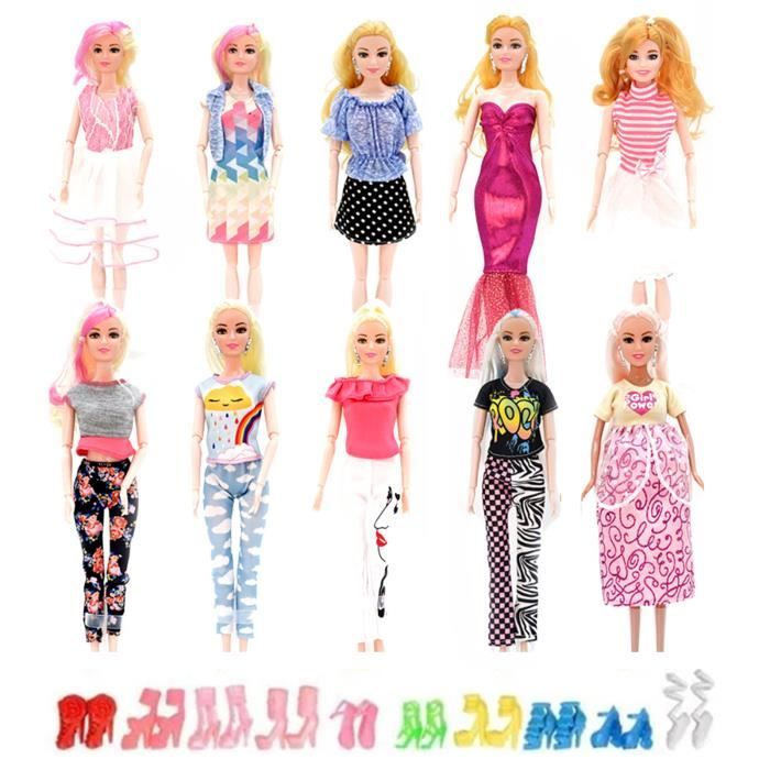 20 Pcs Accessoires pour Poupées Barbie, 10 Mode Casual Vêtements Mini Jupe +10 Paires de Chaussures pour Barbie Fashionistas