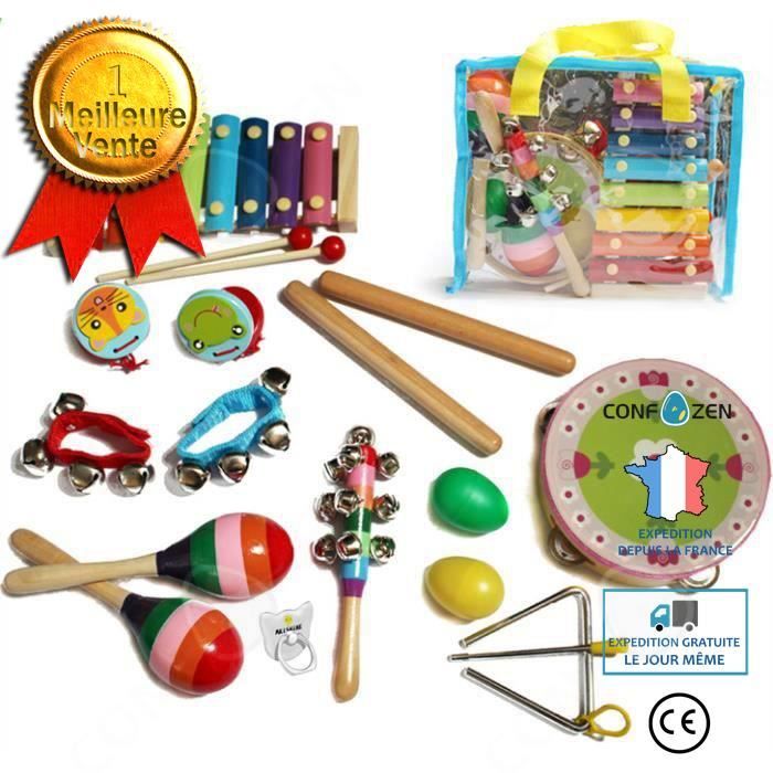 CONFO 14PCS Instruments de Musique Jouets de Percussions Instruments avec Sac de Transport Pour Enfant Comme Cadeau à Noël,Anniversa