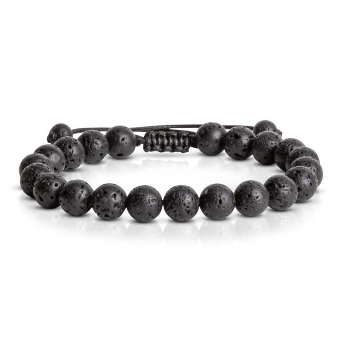 Bracelet Ajustable en Perles Lava Rock de 8 mm - Pierres Précieuses Naturelles - Taille de 17 à 25 cm - Pour Homme et Femme