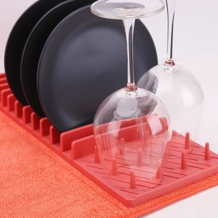 Égouttoir à vaisselle et son tapis de séchage pliable Corail - Rouge