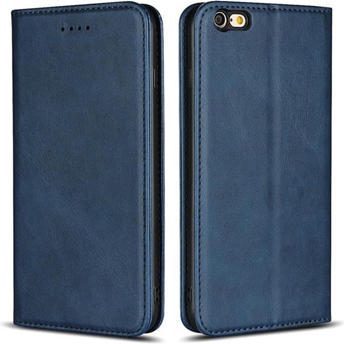 iPhone 6 Coque portefeuille en cuir véritable étui，fermé cover avec support pour iPhone 6s - iPhone 6 4.7- - Bleu