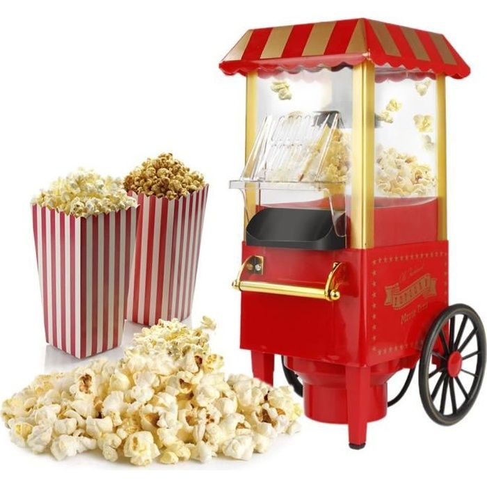 Rétro Chariot Appareil Machine à Pop Corn Maker Sans Huile Maison 1100W 220V EU