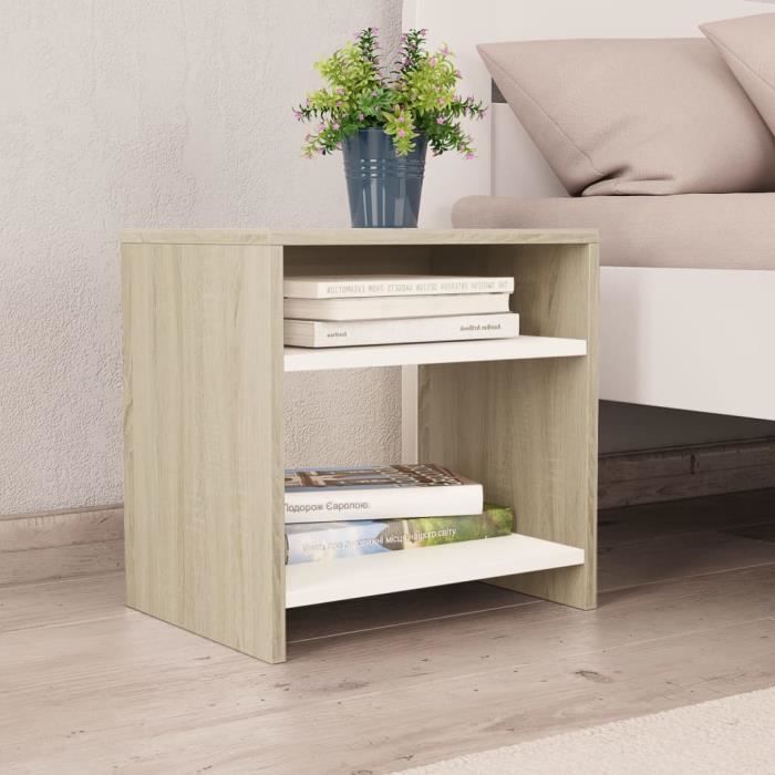 Table de Chevet Contemporain Scandinave Table de nuit Blanc et chêne sonoma 40 x 30 x 40 cm Aggloméré