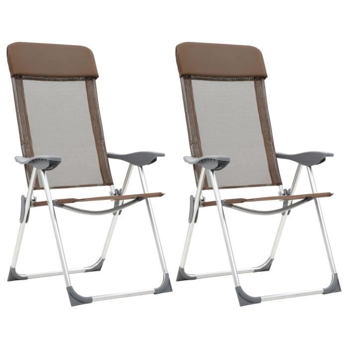 Chaises de camping pliables 2 pcs Marron Aluminium FAUTEUIL DE CAMPING