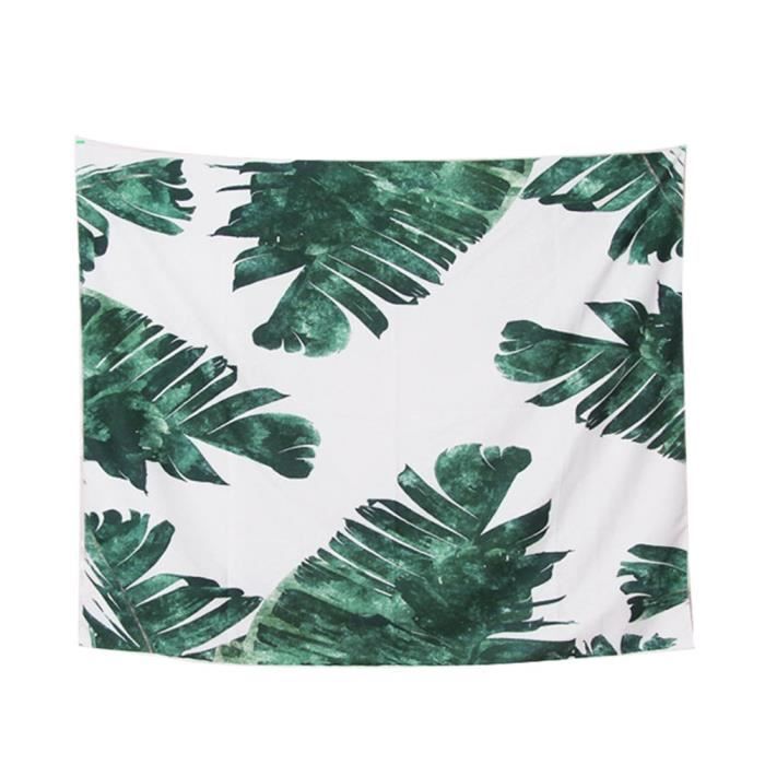 Tenture Imprimé Motif 3D Feuilles Vertes Tapisserie Suspension Mueries Pique-Nique Pge Nappe Fibre de Polyester Size 150×100cm (D)