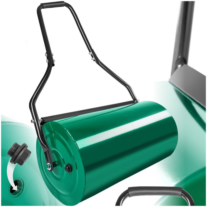 TECTAKE Rouleau à gazon 60 cm avec Brancard en Acier - Remplissage Eau ou Sable 48 L Vert