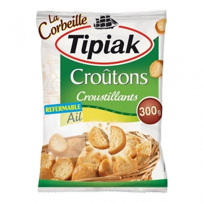 Tipiak La Corbeille Croûtons Croustillants Ail Format Familial Refermable 300g (lot de 4)