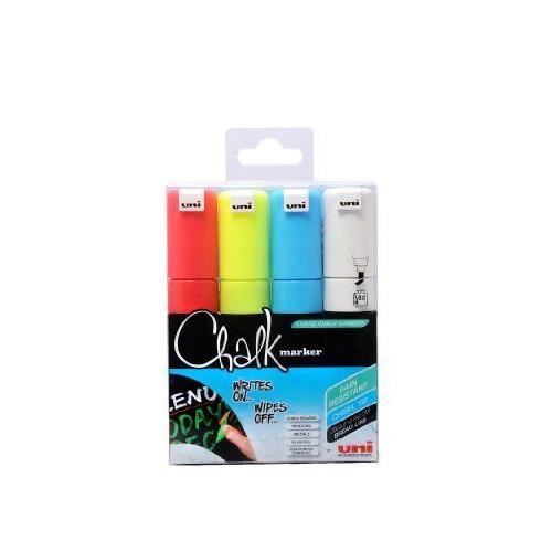 Uni-Ball - PWE8K - Lot de 4 Marqueur craie - Pointe large - Assortiment de couleurs (Import Royaume Uni)
