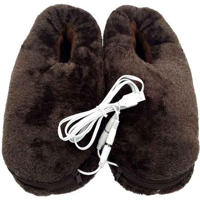 1 paire de pantoufles au chaud en peluche doux USB de chauffage CHAUFFE-PIEDS - CHANCELIERE ELECTRIQUE - CHAUFFERETTE ELECTRIQUE