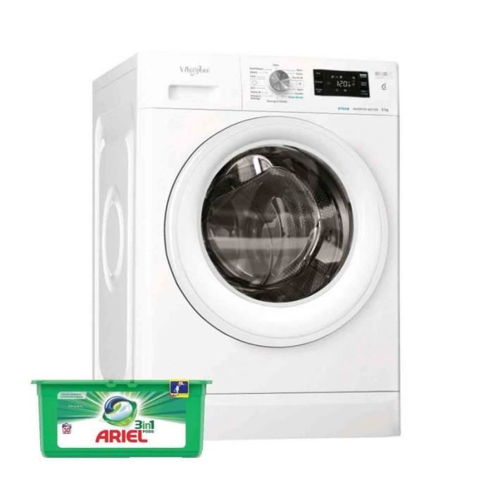 WHIRLPOOL LAVE-LINGE FRONTAL 8kg 1400trs/min FreshCare Machine à laver hublot 63 Blanc
