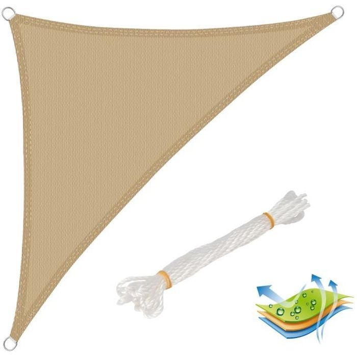 WOLTU Voile d’ombrage en HDPE,Triangulaire , 5x5x7 m, Sable
