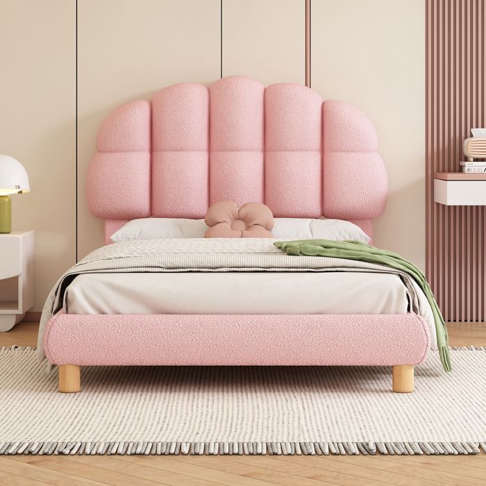 Lit Adolescente Fille Lit Fille 90x200 Avec Tête De Lit Couronne LED – Réglable En Hauteur, Velours Rose, Sans Matelas Lit 140 X 190 Avec Sommier Et Matelas
