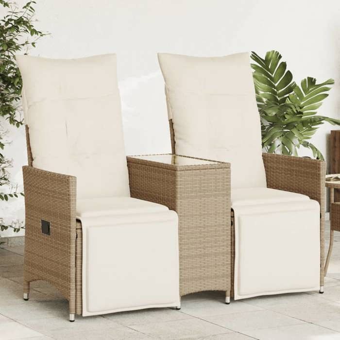 vidaXL Canapé de jardin inclinable 2 places avec table rotin canapé de jardin siège de jardin meuble d’extérieur 365711 - vue 4