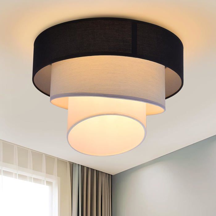 Homefire plafonnier salon plafonnier chambre - abat-jour en tissu lampe de salon plafond Ø40cm lampe de chambre blanc chaud E27