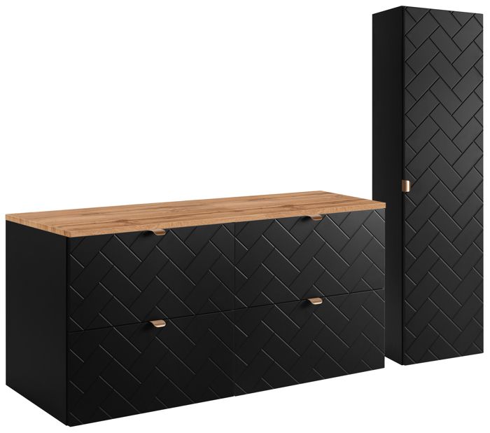 Ensemble un meuble sous vasque 120 cm avec le plan CHÊNE et une colonne 35/136 cm à suspendre MADIS NOIR