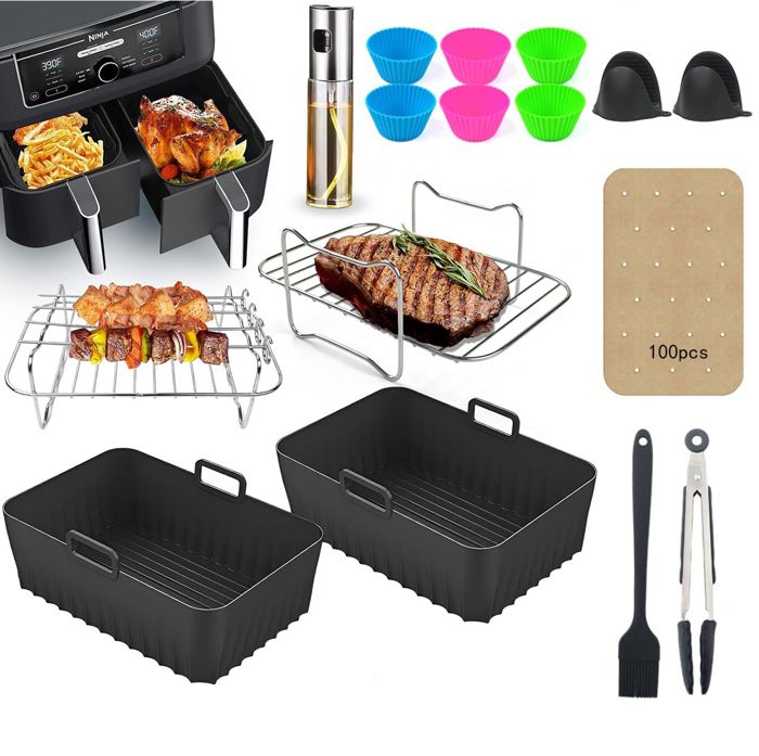 Kit 10 Accessoires Pour Airfryer – Compatible Philips, Ninja, Cosori, Moules Silicone, Grille, Ustensiles