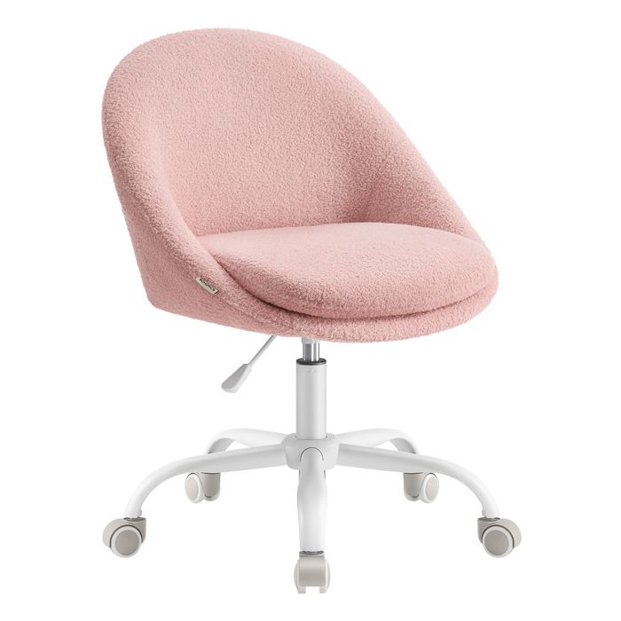 Chaise de Bureau Fauteuil Pivotant en Peluche Siège Confort Rembourrage en Mousse Réglable en Hauteur Rose Bonbon