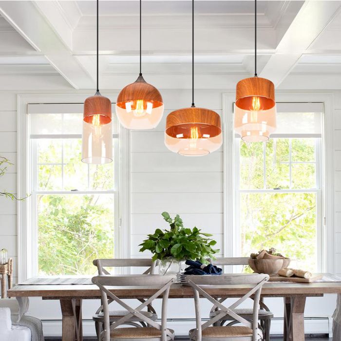 Diday Lot de 4 Suspension Luminaire VintageRétro Lustre Industrielle Abat-jour en Verre Design Cylindre Plafonnier AjustableBrun