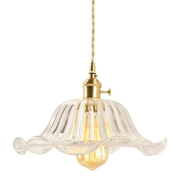 WOTTES Suspension avec abat-jour en verre en forme de feuille de lotus style industriel vintage lampe Cuisine (Transparent 1pcs)