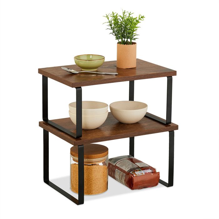 Relaxdays Étagère de cuisine lot de 2 empilable pour épices vaisselle etc style industriel marron/noir