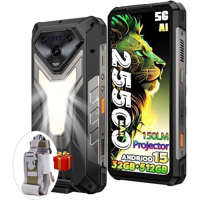 Smartphone Robuste 5G Ulefone Armor 34 Pro 32Go+512Go/2TB 6.95 FHD+120Hz 25500mAh 66W Telephone Portable avec Projecteur 64MP NFC