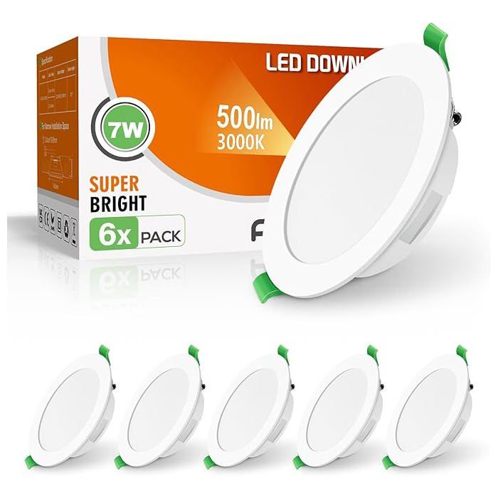 ALUSSO Spot LED Encastrable Extra Plat 7W 500LM Blanc Chaud 3000K IP44 Downlight LED Trou Φ90-100mm Ultra-mince 30MM Lot de 6