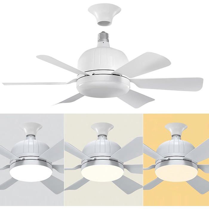 Ventilateur de Plafond E27 LED 3 Couleurs 3000K-6000K Dimmable 6 Pales Télécommande Blanc - Union Reisen