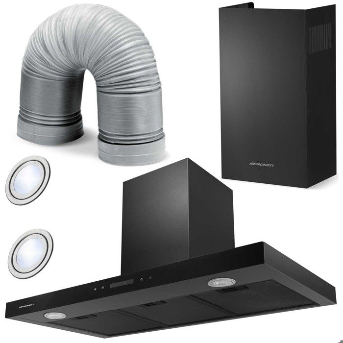 Hotte cheminée 90 cm - JANSHOP - Noir - Acier inoxydable - Berdsen BE-90S - 160 W - 750 m3/h - Évacuation & recyclage