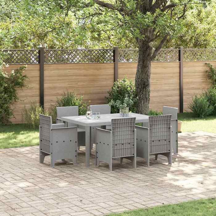 vidaXL Ensemble de jardin 7 pièces  en poly rotin gris clair avec 6 chaises parfait pour ta terrasse en été 3378567
