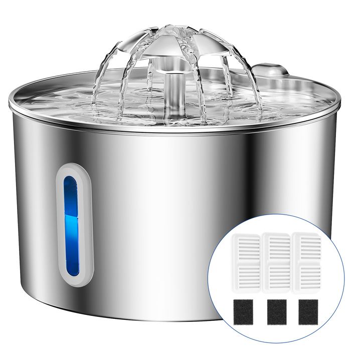 Comparer les prix de 22 L Fontaine à eau pour Chat en Inox - 2 Modes - Ultra silencieuse - Avec 3 filtres et 3 éponge