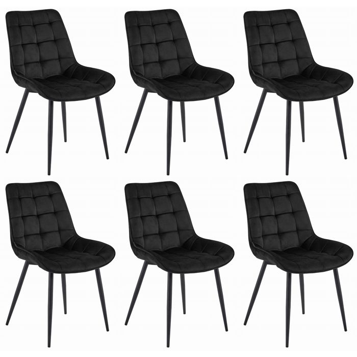 Chaise Komodee BARDI - 6 Pieces - NOIR - Tapisser en velours 60 x 54 x 88 cm Chaise Komodee BARDI - 6 Pieces - NOIR - Tapisser en velours 60 x 54 x 88 cm