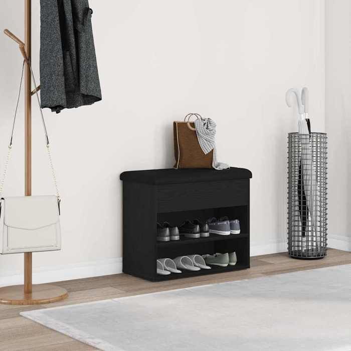 Noir Banc à chaussures - Meuble d’entrée pour Couloir/salon - Noir 60x30x48 cm - Bois dingénierie @sale54326