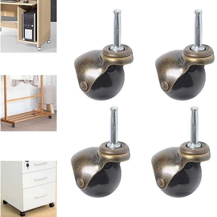 Lot de 4 roulettes pivotantes 360° 50 mm avec plaque supérieure - polyuréthane bronze charge max 25 kg