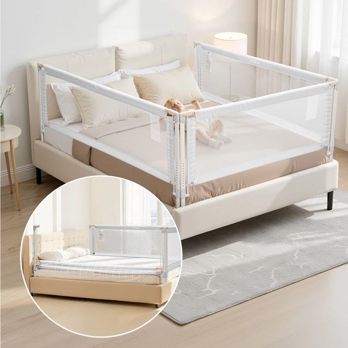 Barrière de Sécurité de Lit Enfants-VEVOR-3 Côtés-Tube Fer Renforcé-Hauteur Réglable-pour Lits King-Épaisseur de Matelas 5-27 cm