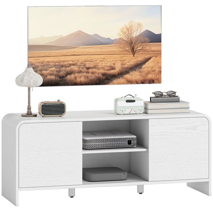 Meuble TV - HOMCOM - pour téléviseur jusquà 55 pouces - 2 portes 2 compartiments et étagère réglable - MDF - 110x35x45cm - blanc