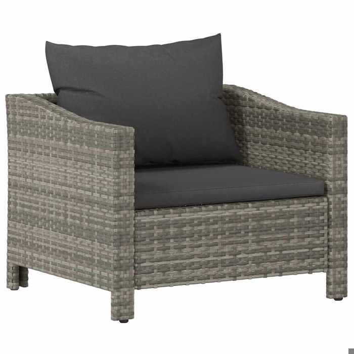Fauteuil de jardin en polyrotin - BURKE - Gris - Coussin gris foncé - Polyrotin résistant aux intempéries