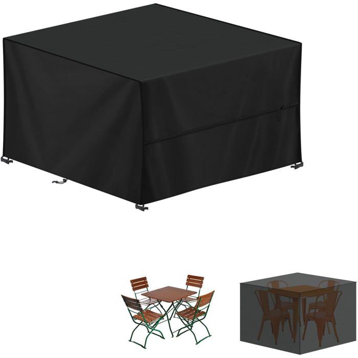 Housse de table et de chaises en tissu Oxford 420D bâche imperméable protection pour table et chaises de jardin 123 x 123 x 74