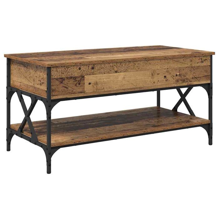 Table basse convertible - vidaXL - 100x50x50 cm - Bois ancien - Bois dingénierie - Plateau relevable - 1 étagère