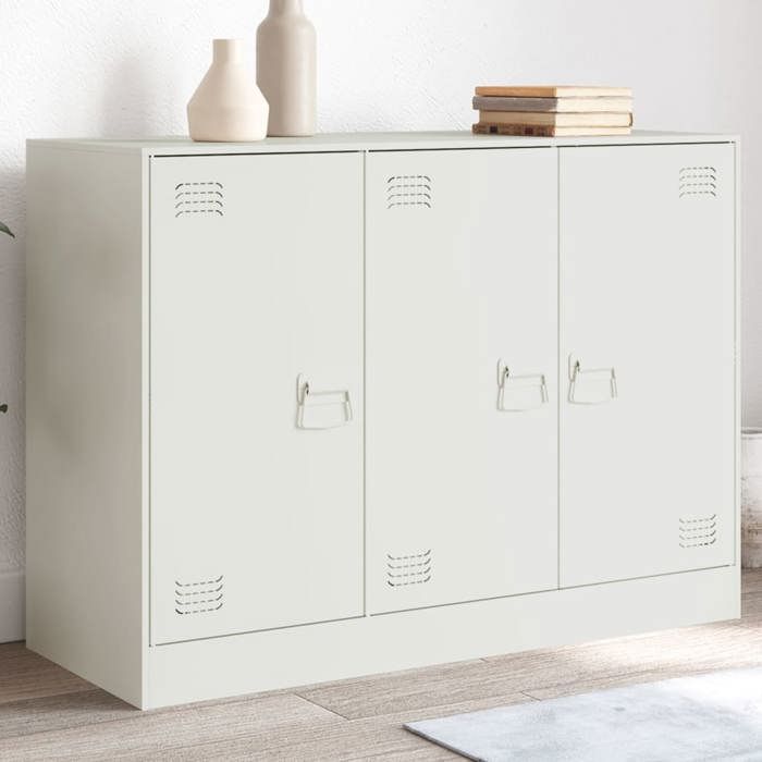 Buffet en acier - vidaXL - 99x39x73 cm - Blanc - 6 compartiments - 3 portes - 3 poignées en métal - Capacité 90 kg