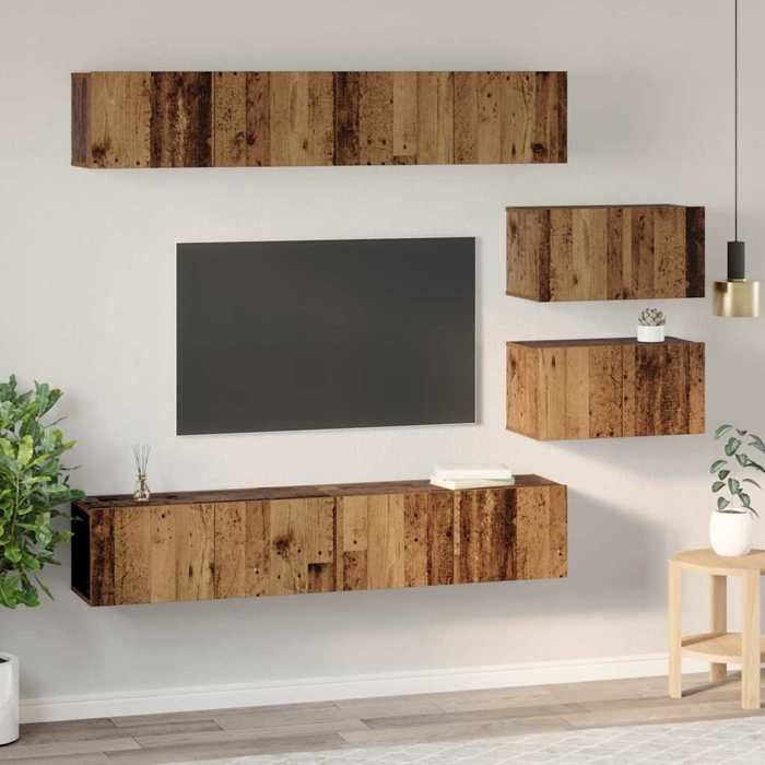 SALE Janvier MODERNE Armoires TV - MGH - Meubles TV 6 pcs - Pour salon - Bois Ancien - Bois dingénierie 80x30x30 cm TT3859