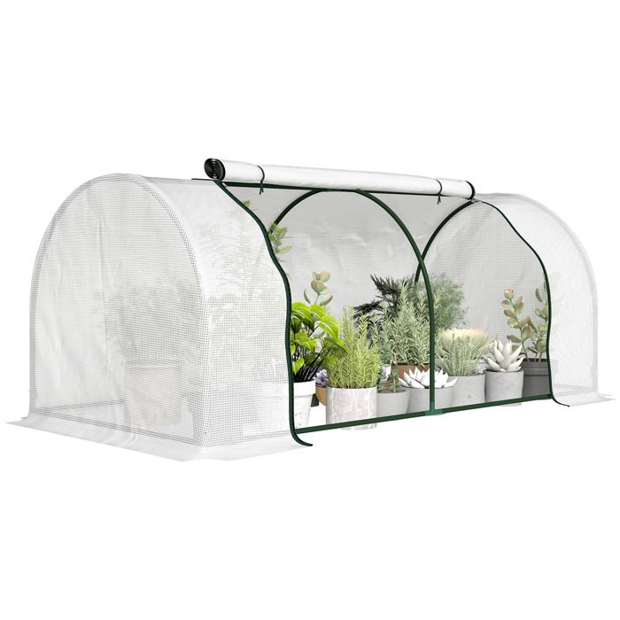 Serre de jardin - Outsunny - porte zippée enroulable avec cordon dattache - 2 x 1 x 08 m - bâche PE blanc acier vert