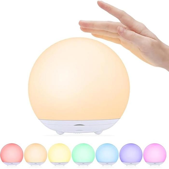 Veilleuse pour enfants lampe de chevet rechargeable par USB lampe de chambre 7 couleurs avec lumière chaude à intensité variable e