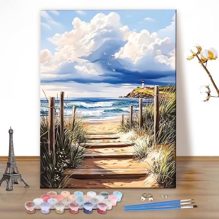 Peinture Par Numéros MEIYUDA – Paysage De Mer Sur Toile 40x50 Cm Sans Cadre – Kit Complet Avec Pinceaux Et Peintures Acryliques