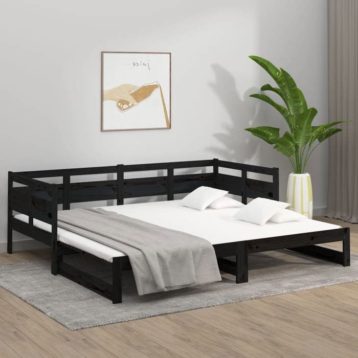 Structure de lit double VIDAXL CHIC Lit coulissant sans matelas noir 2x(90x190) cm L6560