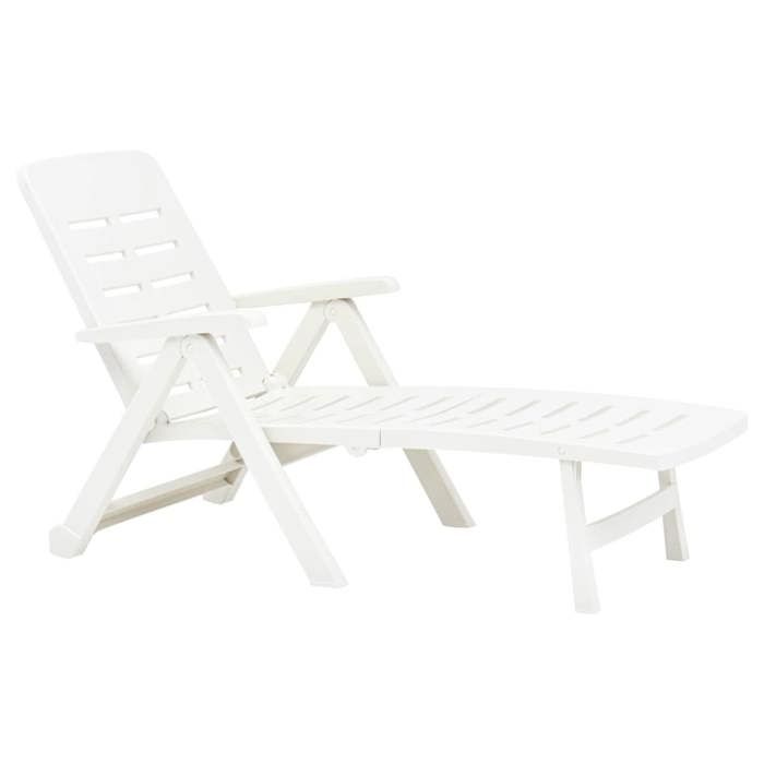 Blanc Fauteuil long de soleil - Chaise longue pliable Plastique Blanc - 72x189x96 cm dts7628809414
