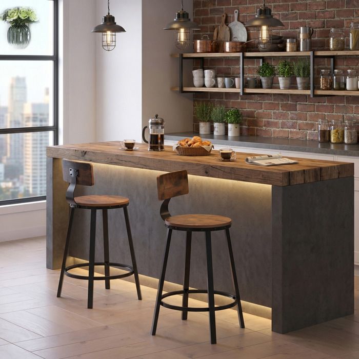 Tabourets de Bar Lot de 2 Chaises de Cuisine avec Structure en Métal Hauteur de 62 5 cm Design Industriel Marron et Noir Tabourets de Bar Lot de 2 Chaises de Cuisine avec Structure en Métal Hauteur de 62 5 cm Design Industriel Marron et Noir