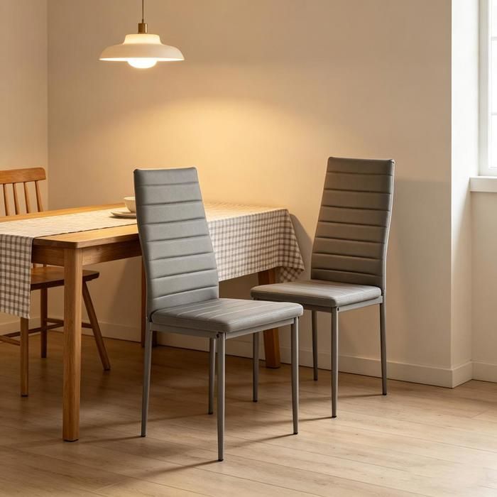 SUPFINE Lot de 2 Chaises de Salle à Manger Scandinave Support Métallique Nettoyage Facile Chaises de Cuisine en PU Gris