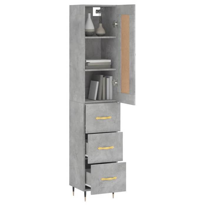 (6639)Meuble rangement - Buffet haut - contemporain - Gris béton 34 5x34x180 cm Bois dingénierie poid:36.75 kg