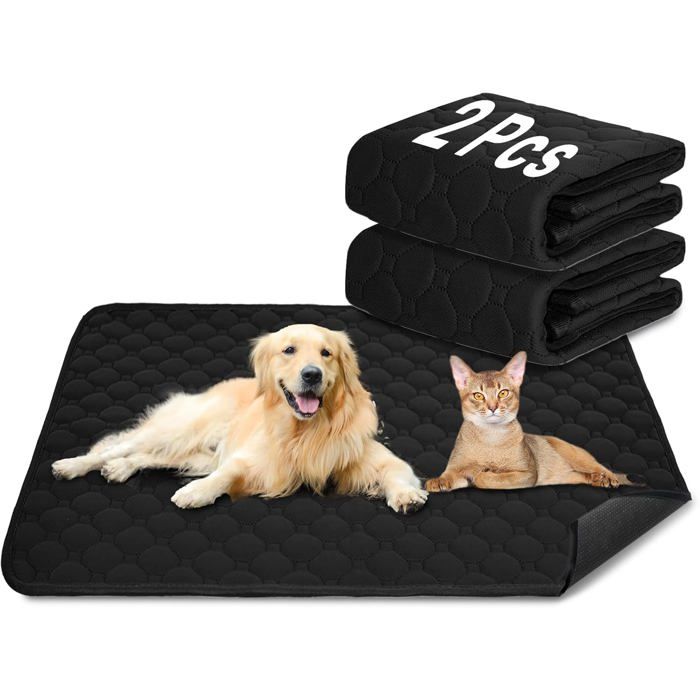 Ensemble de 2 tapis dentraînement pour chiens et chats Extra absorbant Imperméable et antidérapant (Noir 50x70 cm)